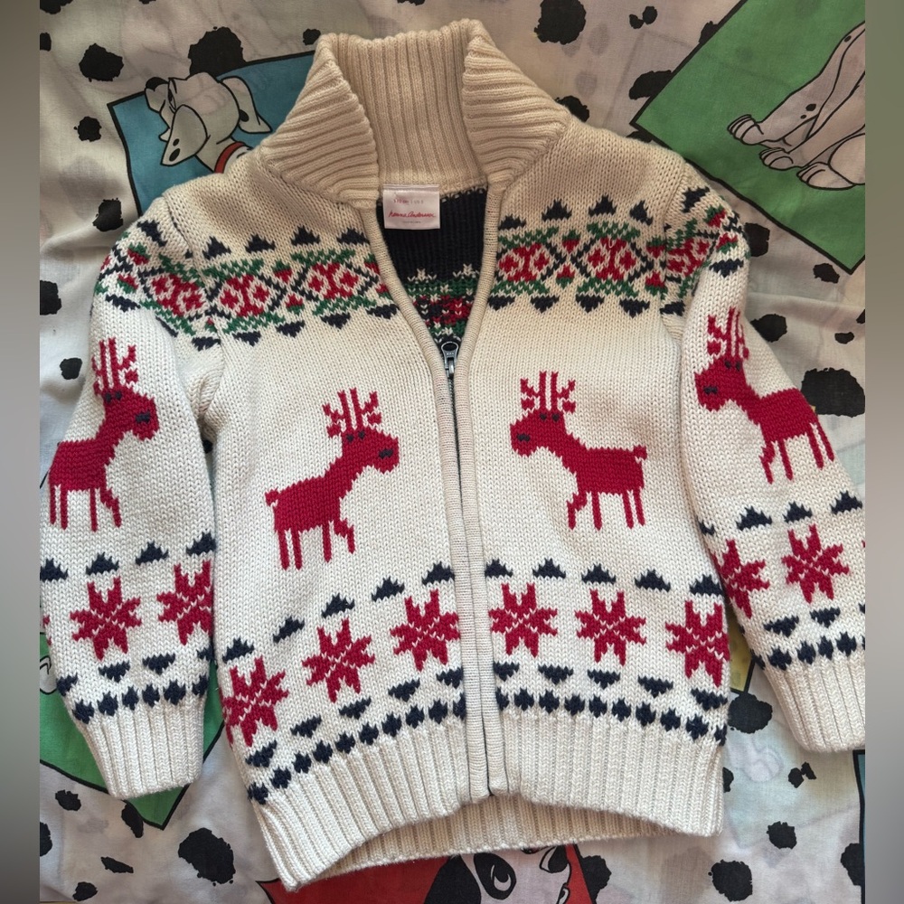 Hanna Andersson boys size 5 Christmas holiday sweater zip up raindeer